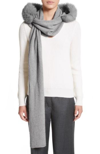 Women's Max Mara Genuine Fox Fur Trim Scarf, Size - Grey