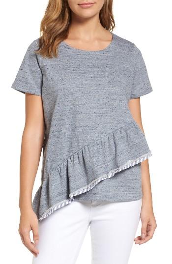 Women's Caslon Asymmetrical Ruffle Short Sleeve Sweatshirt - Blue