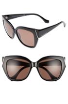 Women's Balenciaga 57mm Cat Eye Sunglasses - Shiny Black/ Brown