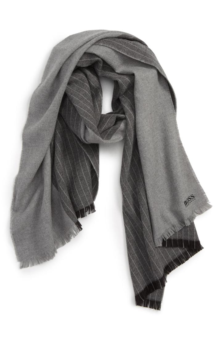 Men's Boss Pinstripe Cotton Scarf, Size - Grey