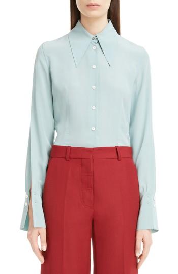 Women's Victoria Beckham Split Sleeve Silk Shirt Us / 6 Uk - Blue/green