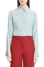 Women's Victoria Beckham Split Sleeve Silk Shirt Us / 6 Uk - Blue/green