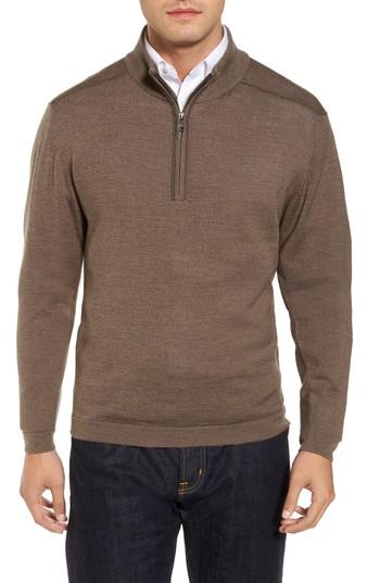 Men's Cutter & Buck Henry Quarter Zip Wool Blend Pullover - Brown