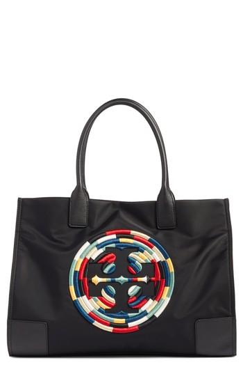 Tory Burch Ella Embroidered Logo Nylon Tote - Black