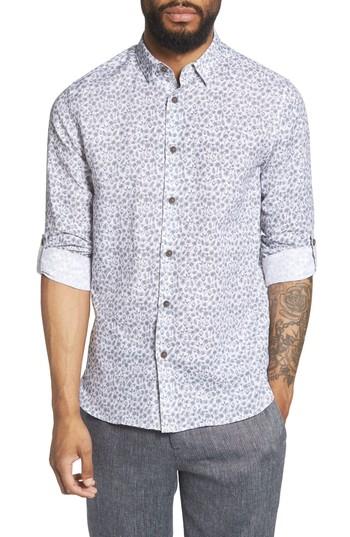 Men's Ted Baker London Nazta Trim Fit Tropical Print Sport Shirt (xxl) - White