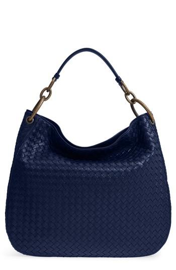 Bottega Veneta Large Loop Woven Leather Hobo - Blue