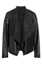 Women's Bb Dakota Teagan Reversible Faux Leather Drape Front Jacket - Black