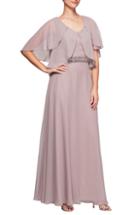 Women's Alex Evenings Embellished Waist Flutter Sleeve Chiffon Gown