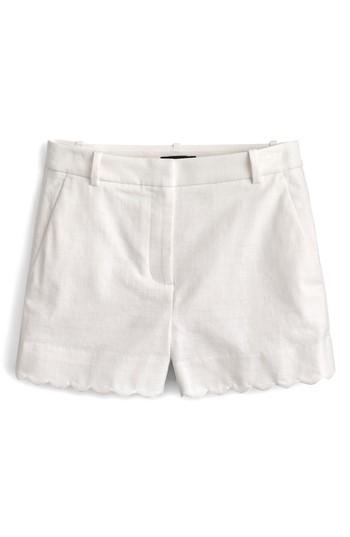 Women's J.crew Fiesta Scallop Hem Stretch Cotton Shorts - White