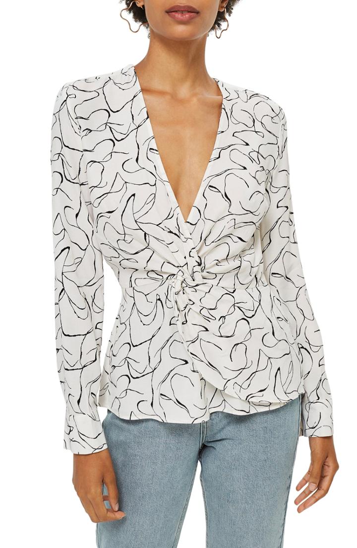 Women's Topshop Obsession Twist Front Blouse Us (fits Like 0) - Ivory