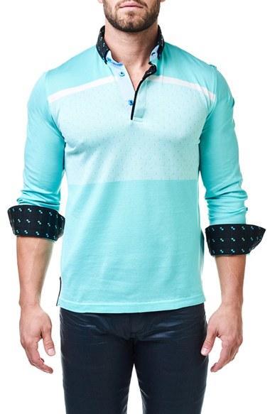 Men's Maceoo Contemporary Fit Polo With Woven Cuffs - Blue