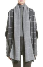 Women's St. John Collection Leather Trim Windowpane Felted Wool Blend Cardigan, Size /small - Grey