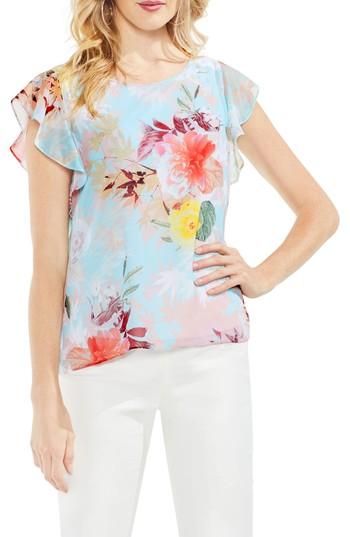 Women's Vince Camuto Faded Bloom Chiffon Overlay Blouse, Size - Blue