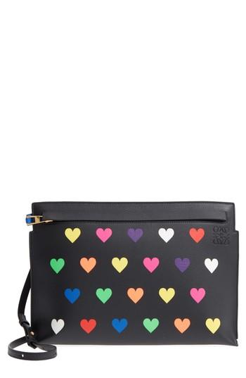 Loewe Heart Print Leather Crossbody Clutch - Black