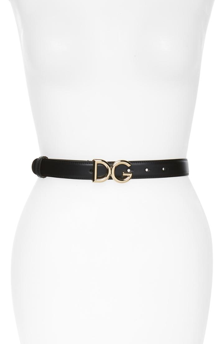 Women's Dolce & Gabbana Metal Logo Buckle Leather Belt