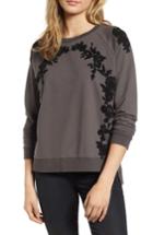 Women's Lucky Brand Chenille Floral Trim Sweatshirt - Black