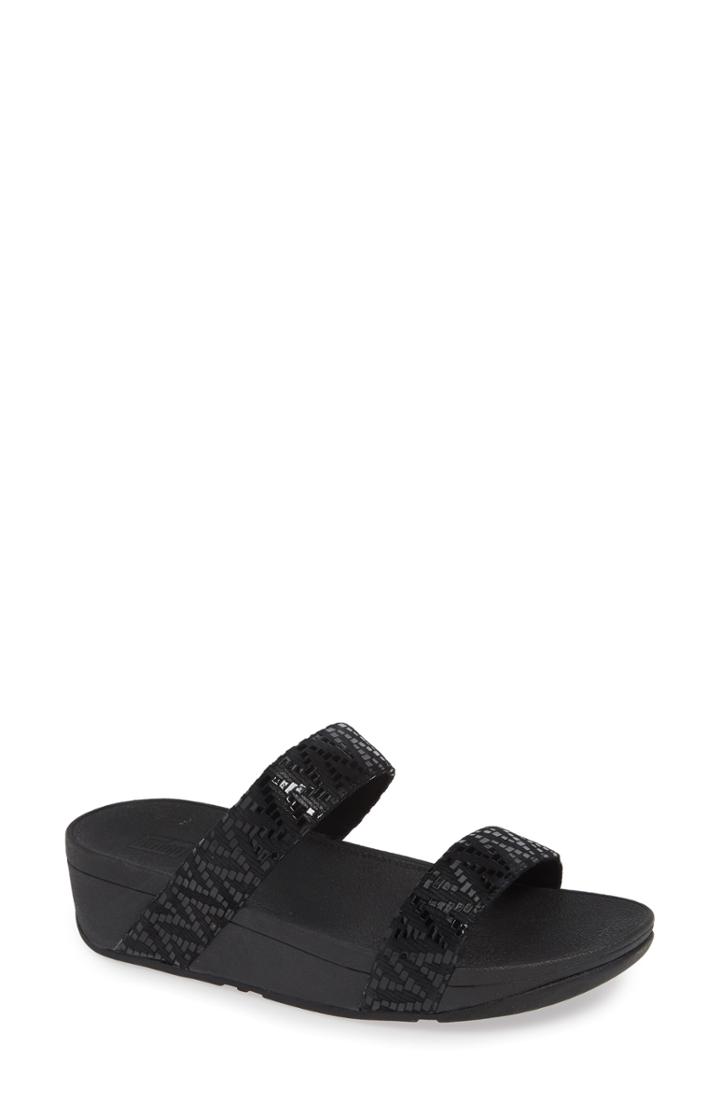 Women's Fitflop Lottie Chevron Wedge Slide Sandal M - Black