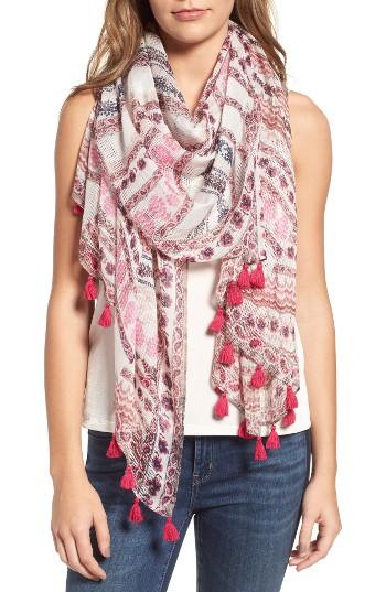 Women's Hinge Tropical Daydream Tassel Scarf, Size - Pink