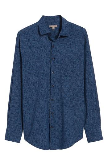Men's Peter Millar Townson Regular Fit Mini Camo Performance Sport Shirt, Size - Blue