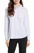 Women's Kate Spade New York Stripe Ruffle Neck Poplin Shirt - Blue