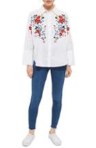 Women's Topshop Embroidered Poplin Shirt Us (fits Like 0) - White