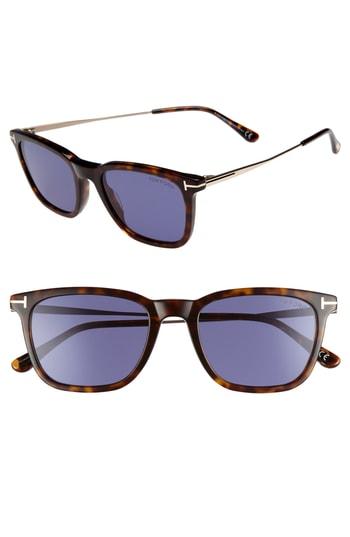 Women's Tom Ford 53mm Rectangle Sunglasses - Dark Havana/ Blue