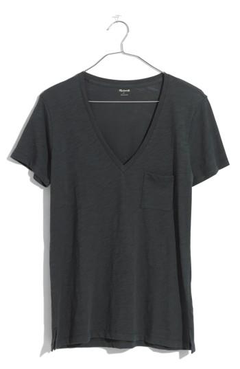 Women's Madewell Whisper Cotton V-neck Pocket Tee, Size - Black