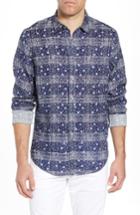 Men's Coastaoro Gustavo Regular Fit Plaid Linen Sport Shirt - Blue