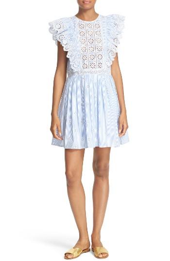 Women's Sea Exploded Eyelet Stripe Ruffle Dress