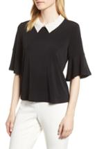 Women's Cece Mixed Media Polka Dot Collar Blouse, Size - Black