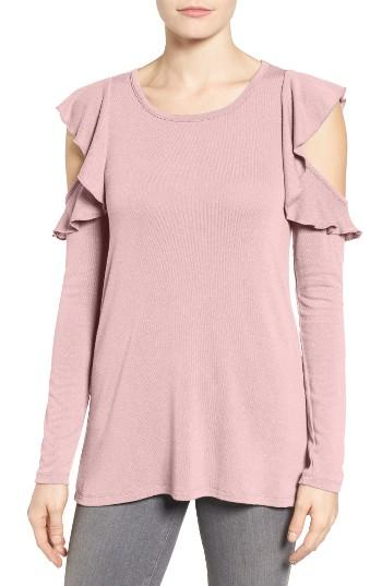 Petite Women's Pleione Ruffle Cold Shoulder Top P - Pink