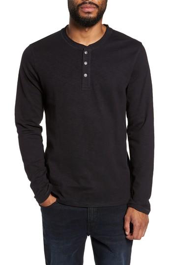 Men's Treasure & Bond Long Sleeve Slubbed Henley, Size - Black