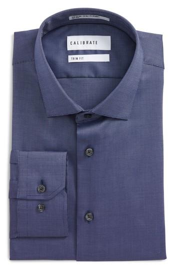 Men's Calibrate Trim Fit Stretch Solid Dress Shirt 32/33 - Blue