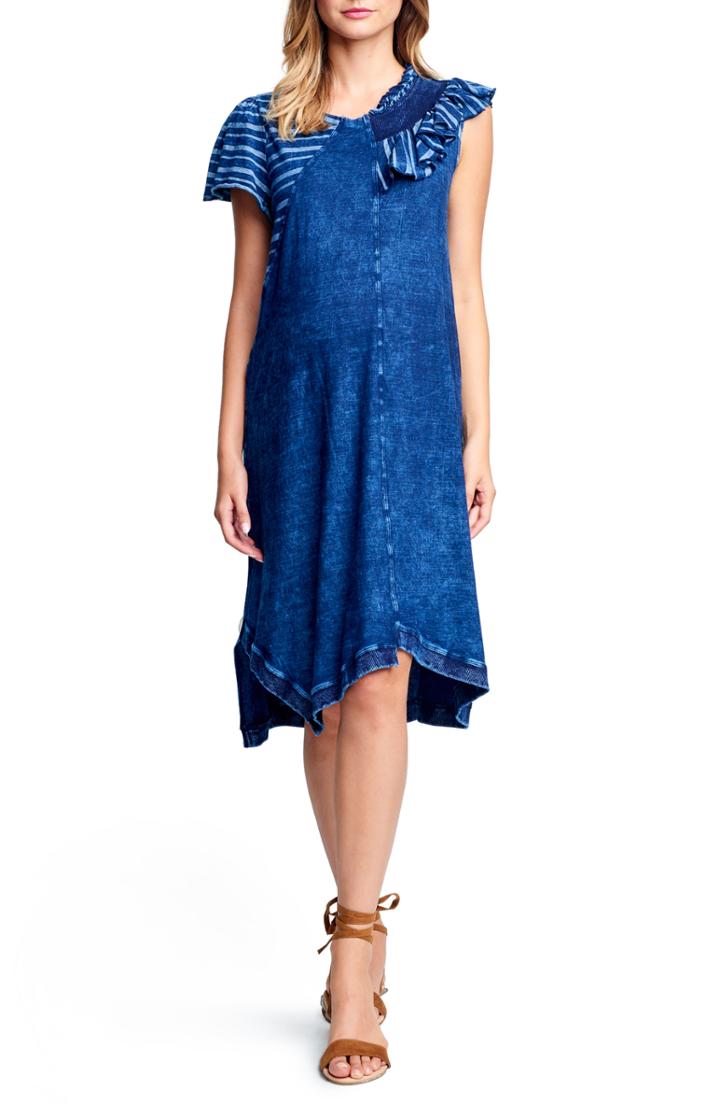 Women's Maternal America Asymmetrical Ruffle Neck Maternity Dress