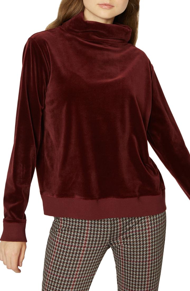 Petite Women's Sanctuary Oslo Velour Cowl Neck Pullover P - Red