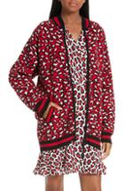 Women's Robert Rodriguez Constance Leopard Print Wool & Cashmere Blend Zip-up Sweater - Red
