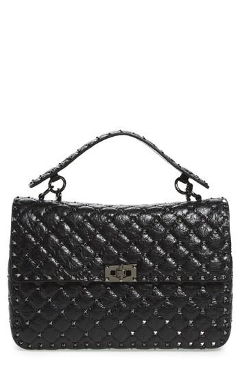 Valentino Garavani Rockstud Leather Top Handle Satchel - Black