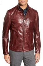 Men's Schott Nyc 'casual Cafe Racer' Slim Fit Leather Jacket, Size - Red