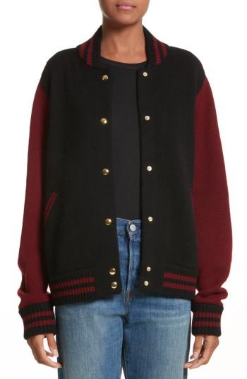 Women's Marc Jacobs Wool & Cashmere Knit Varsity Jacket - Burgundy