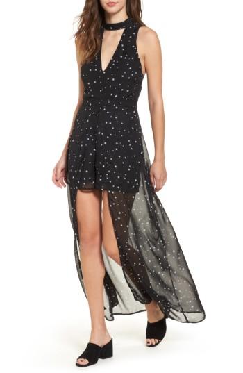 Women's Love, Fire Star Print Maxi Romper - Black