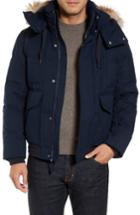 Men's Marc New York Down Herringbone Jacket With Genuine Coyote Fur Trim, Size - Blue