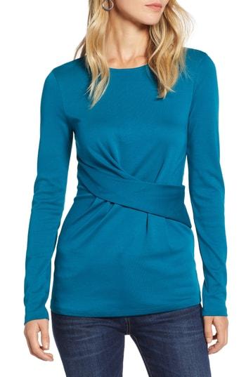 Women's Halogen Ponte Drape Front Top - Blue/green