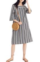 Women's Madewell Evelyn Stripe Square Neck Midi Dress - Grey