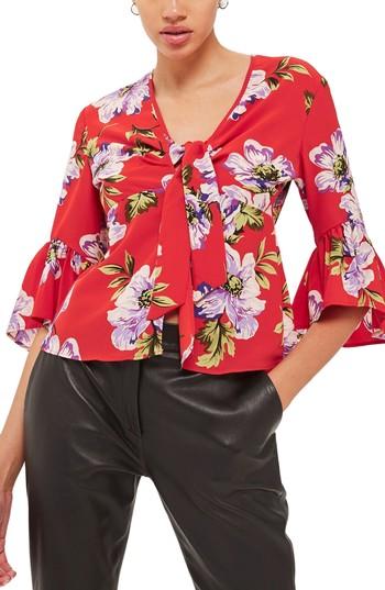 Women's Topshop Felicity Tie Front Blouse Us (fits Like 0-2) - Red