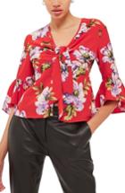 Women's Topshop Felicity Tie Front Blouse Us (fits Like 0-2) - Red