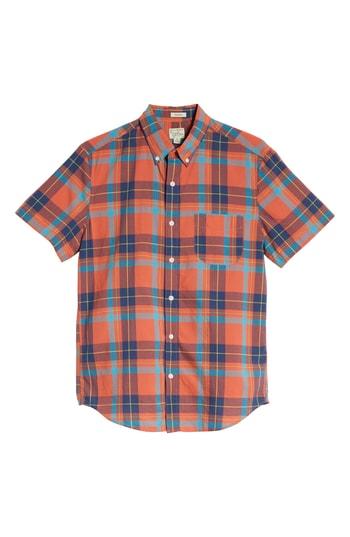 Men's J.crew Regular Fit Madras Plaid Sport Shirt, Size - Coral