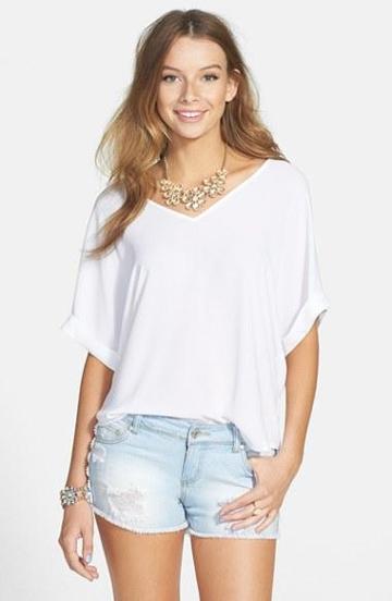 Lush Cuff Sleeve Woven Tee Off-white