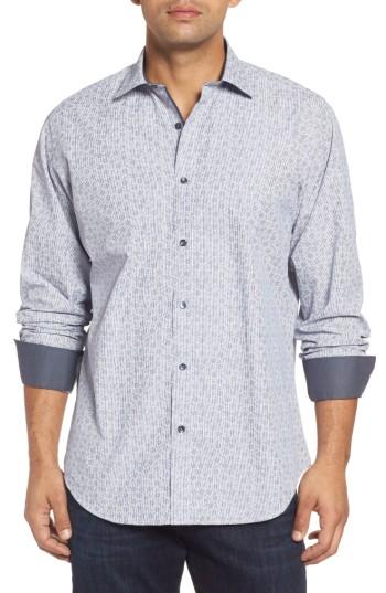 Men's Bugatchi Classic Fit Floral Pinstripe Sport Shirt, Size - Grey