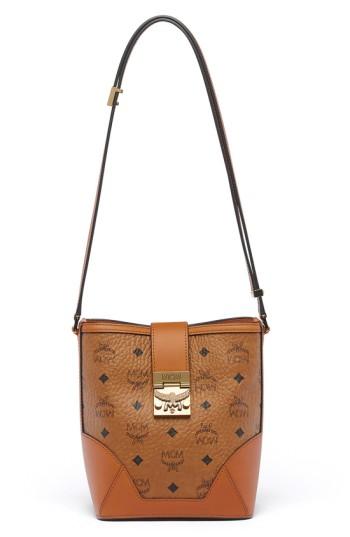 Mcm 'mini Patricia' Visetos Canvas Bucket Bag - Brown