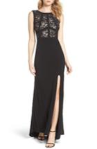 Women's Morgan & Co. Lace & Jersey Gown /4 - Black
